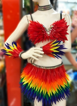 FTG Feather Drag Bra Skirt Belt Costume Set 