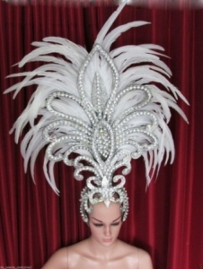 H1862 Small Queen of Big Hawk Crystal Feather Showgirl Headdress in White