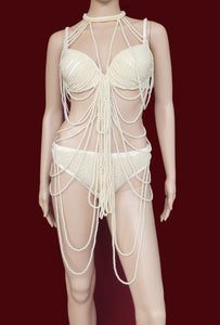 Da NeeNa T007 Burlesque Christina Aguilera Costume Pearl Bra Bikini Choker XS-XL