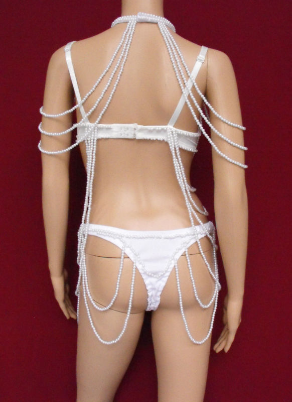 Da NeeNa T007 Burlesque Christina Aguilera Costume Pearl Bra Bikini Choker XS-XL