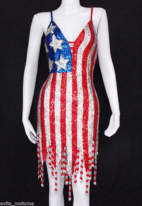 Da NeeNa M008 US Flag Party Latin Dance Drag Queen Sequin Dress XS-XL