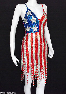 Da NeeNa M008 US Flag Party Latin Dance Drag Queen Sequin Dress XS-XL