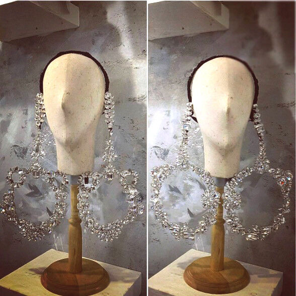 Da NeeNa H826 Earrings Showgirl Dance Cabaret Huge Crystal Earrings Headdress