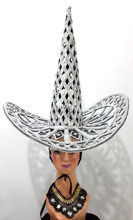 Da NeeNa Silver Giant Witch Hat Cowboy Mexican Showgirl Headdress