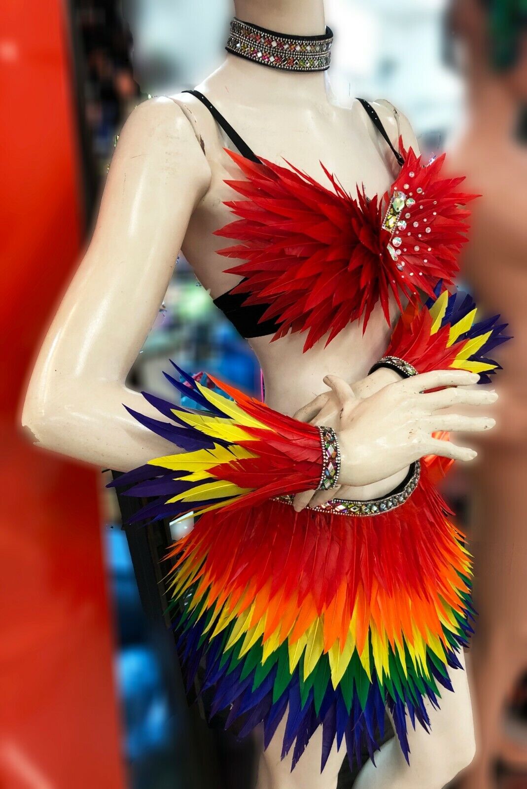 Da Neena FTG Feather Drag Bra Skirt Belt Gay Pride Parade Costume Set XS-XL