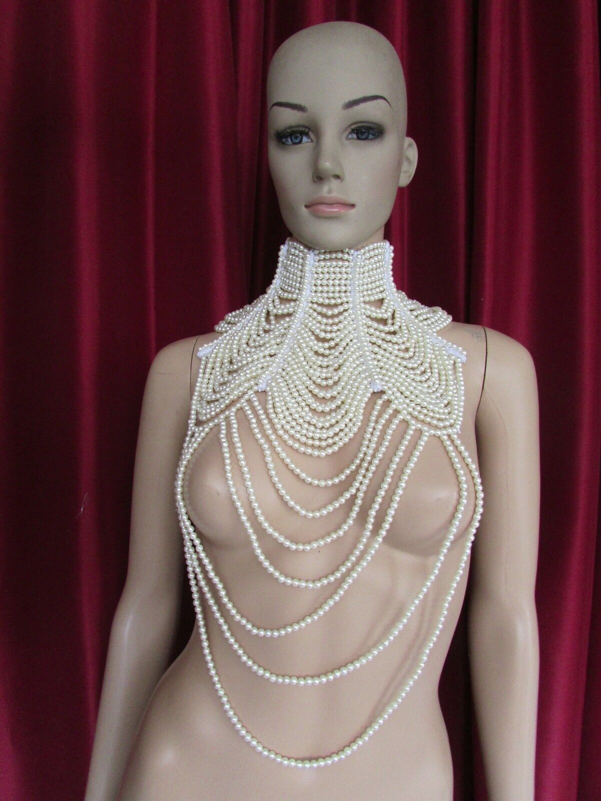 Da NeeNa J001 Showgirl Pageant Vegas Cabaret Drag Pearl Necklace Choker