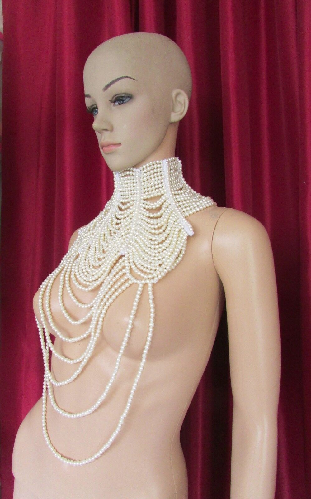 Da NeeNa J001 Showgirl Pageant Vegas Cabaret Drag Pearl Necklace Choker