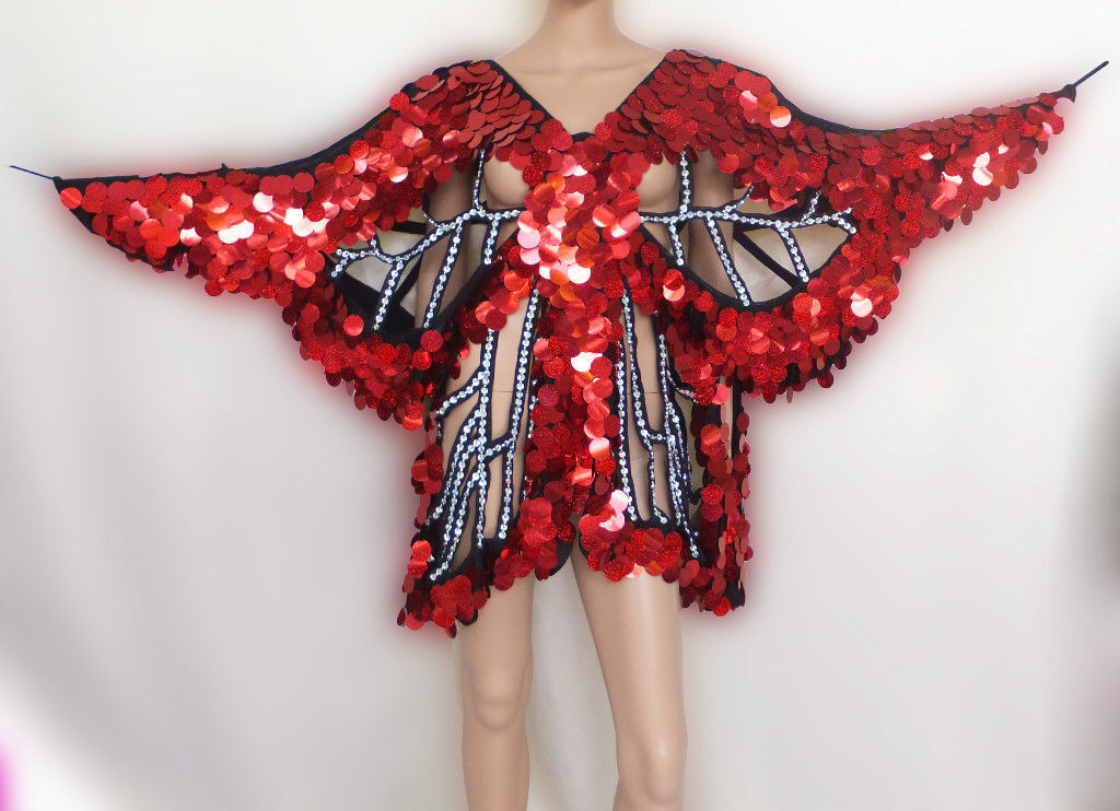 Da NeeNa M010  Latin Salsa Dance Pageant Vegas Drag Sequin Butterfly Dress