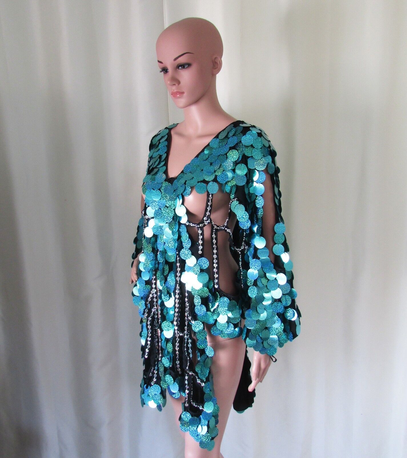 Da NeeNa M010  Latin Salsa Dance Pageant Vegas Drag Sequin Butterfly Dress