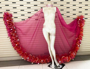 Da NeeNa C002S Vegas Cabaret Stage Sequin Trimmed Edges Ruffle Boa Coat