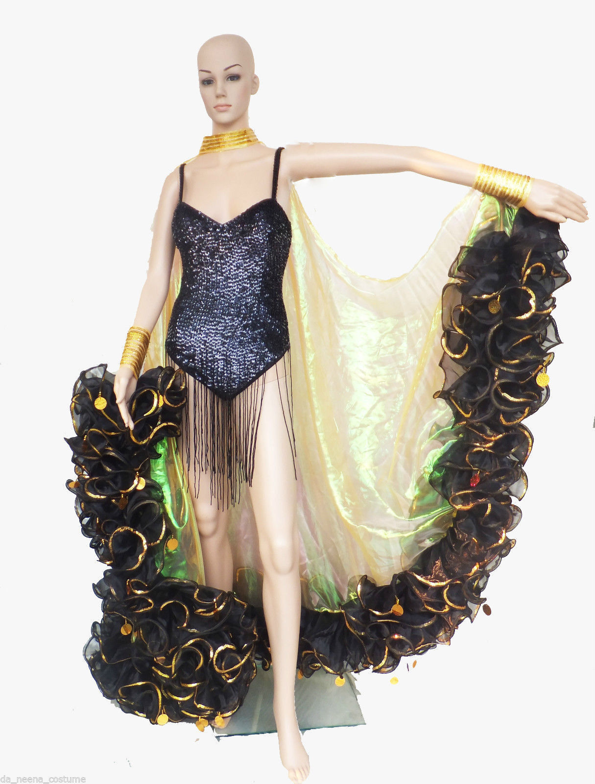 Da NeeNa C002S Vegas Cabaret Stage Sequin Trimmed Edges Ruffle Boa Coat
