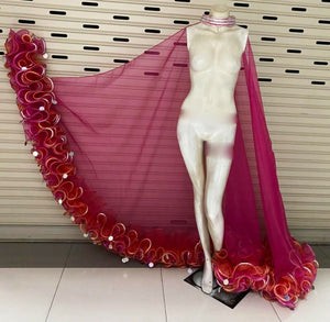 Da NeeNa C002S Vegas Cabaret Stage Sequin Trimmed Edges Ruffle Boa Coat