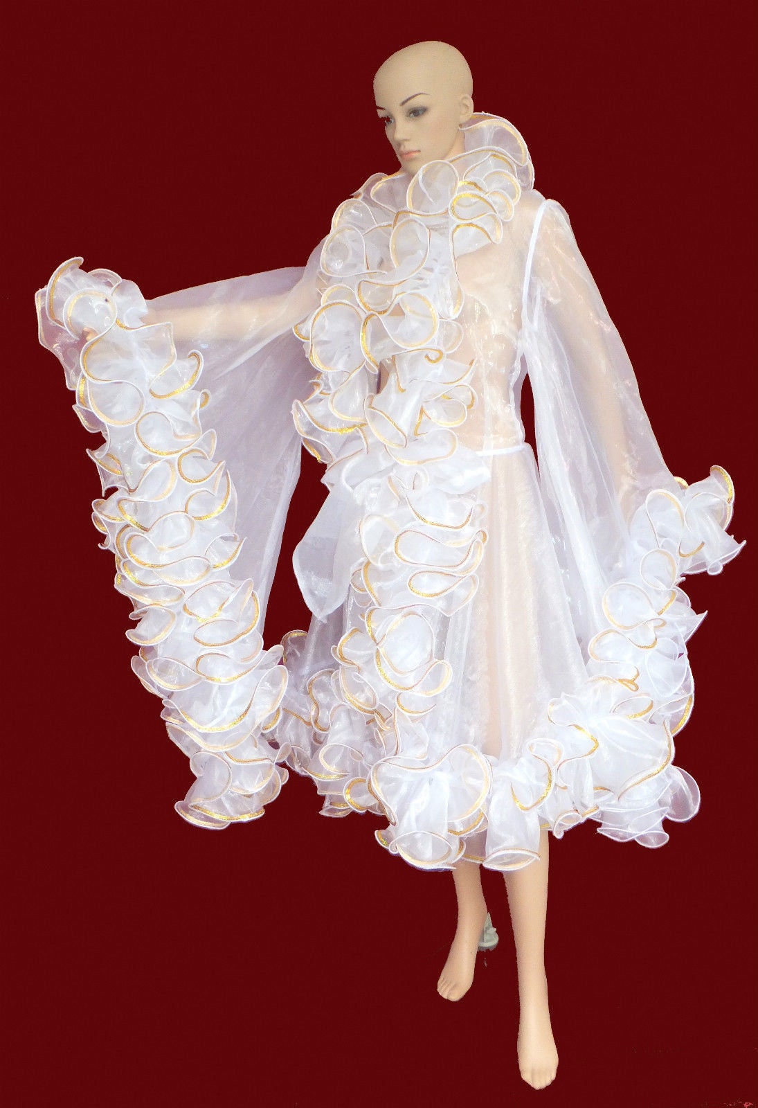 Da NeeNa C002A  Vegas Dance Cabaret Stage Sequin Trimmed Edges Ruffle Coat Jacket