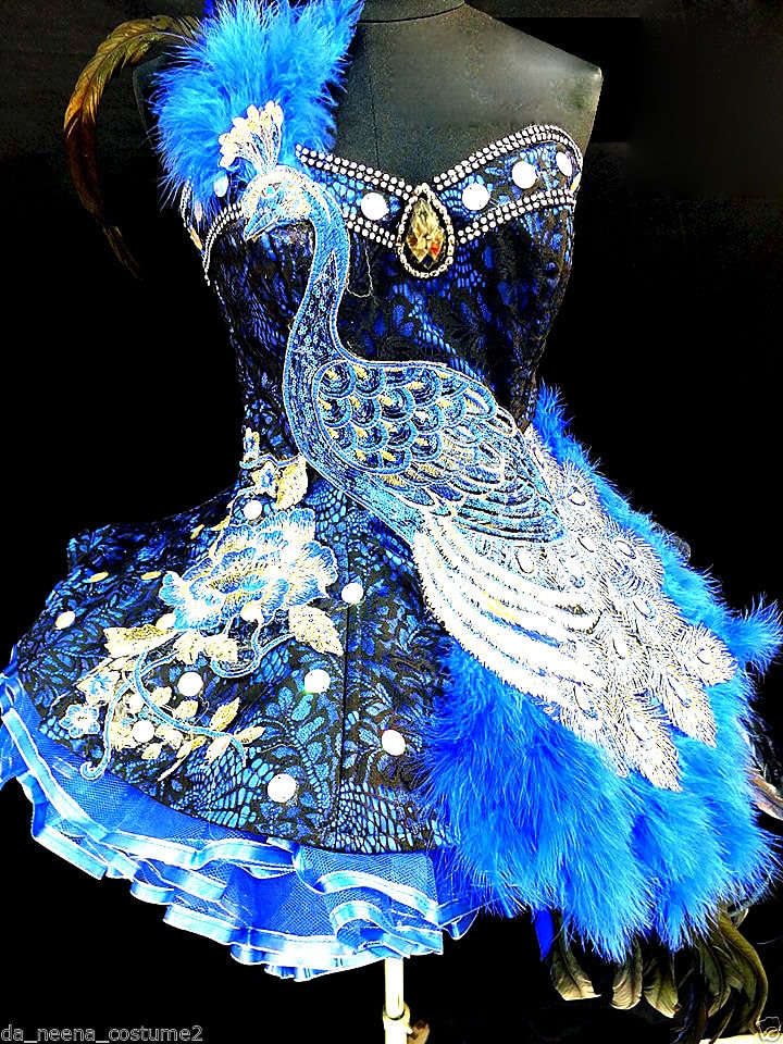 Da NeeNa M077 Showgirl Vegas Pageant Burlesque Feather Peacock Dance Dress XS-XL