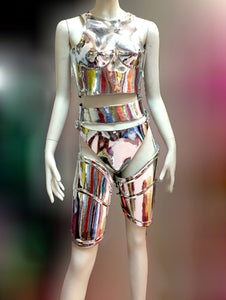 Da NeeNa M595C Robot Roman Armor Lady Gaga Hero Costume  Man Woman Mirror Corset XS-XL