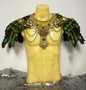 DaNeeNa B1068 EVIA Samba Burlesque Cabaret Dancer Peacock Feather Shoulder Pieces