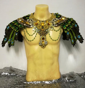 DaNeeNa B1068 EVIA Samba Burlesque Cabaret Dancer Peacock Feather Shoulder Pieces
