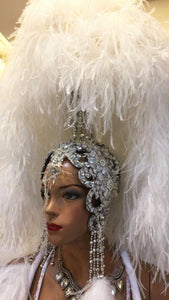 DaNeeNa H796 White Angel Ostrich Crystal feather Showgirl Dance pageant Headdress