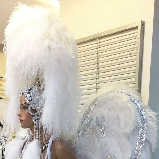 DaNeeNa H796 White Angel Ostrich Crystal feather Showgirl Dance pageant Headdress