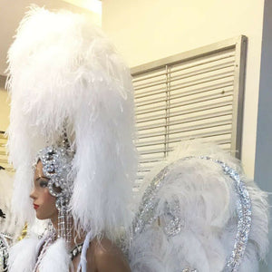 DaNeeNa H796 White Angel Ostrich Crystal feather Showgirl Dance pageant Headdress