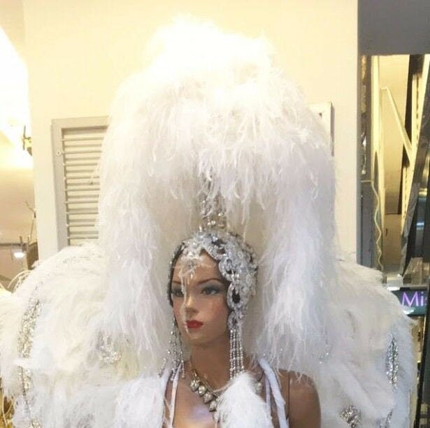 DaNeeNa H796 White Angel Ostrich Crystal feather Showgirl Dance pageant Headdress