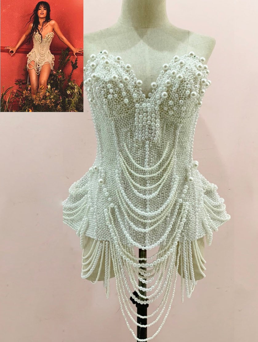 DaNeeNa T030ER GAGA Christina Showgirl Burlesque Camila Cabello Romance Pearl Corset Dress XS-XL