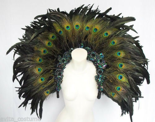 EVIA Samba Burlesque Cabaret Dancer Peacock Feather Shoulder Pieces