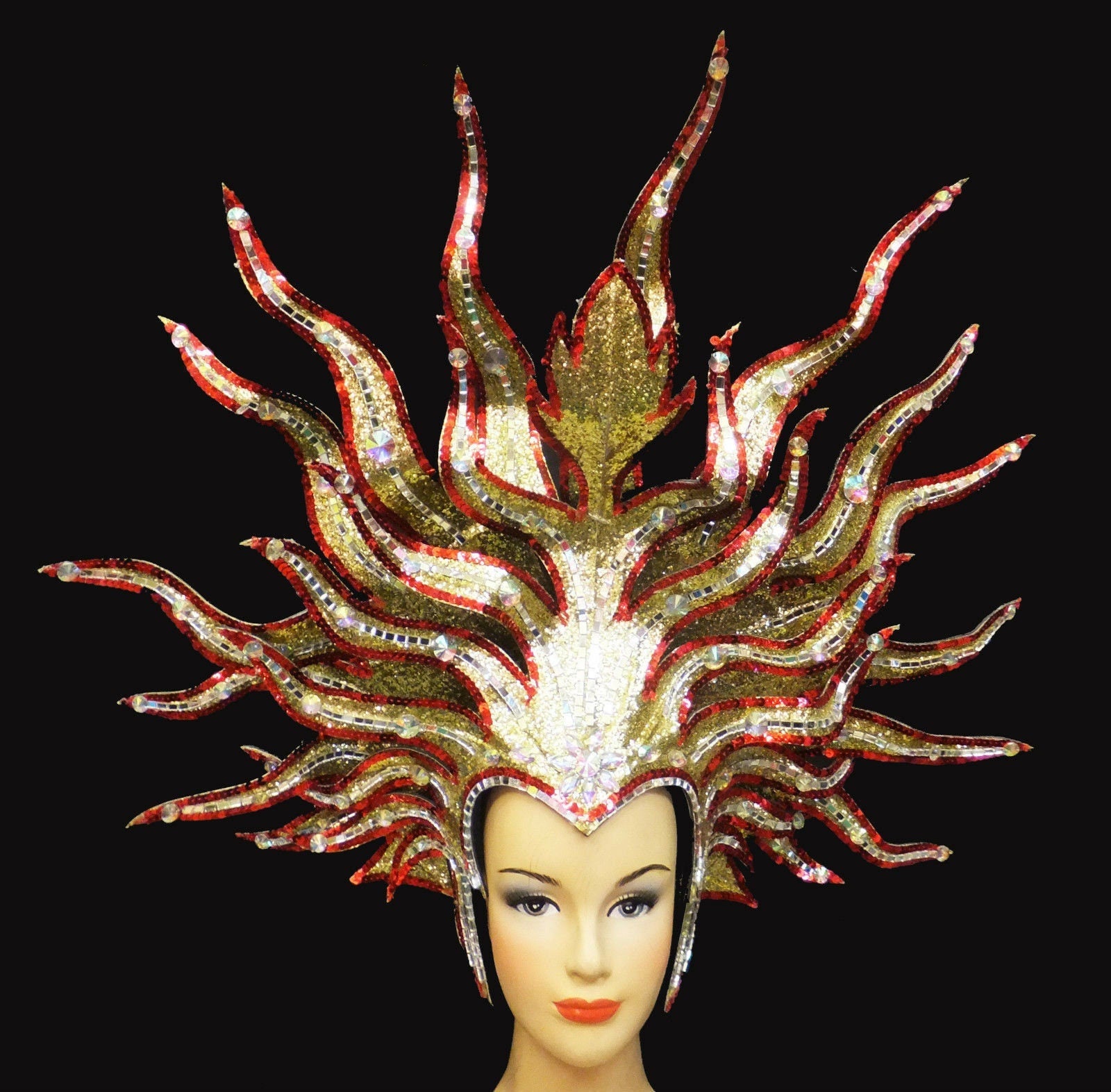 Evita Fire1 Sun Dance Vegas Cabaret Burlesque Showgirl Drag Queen Headdress