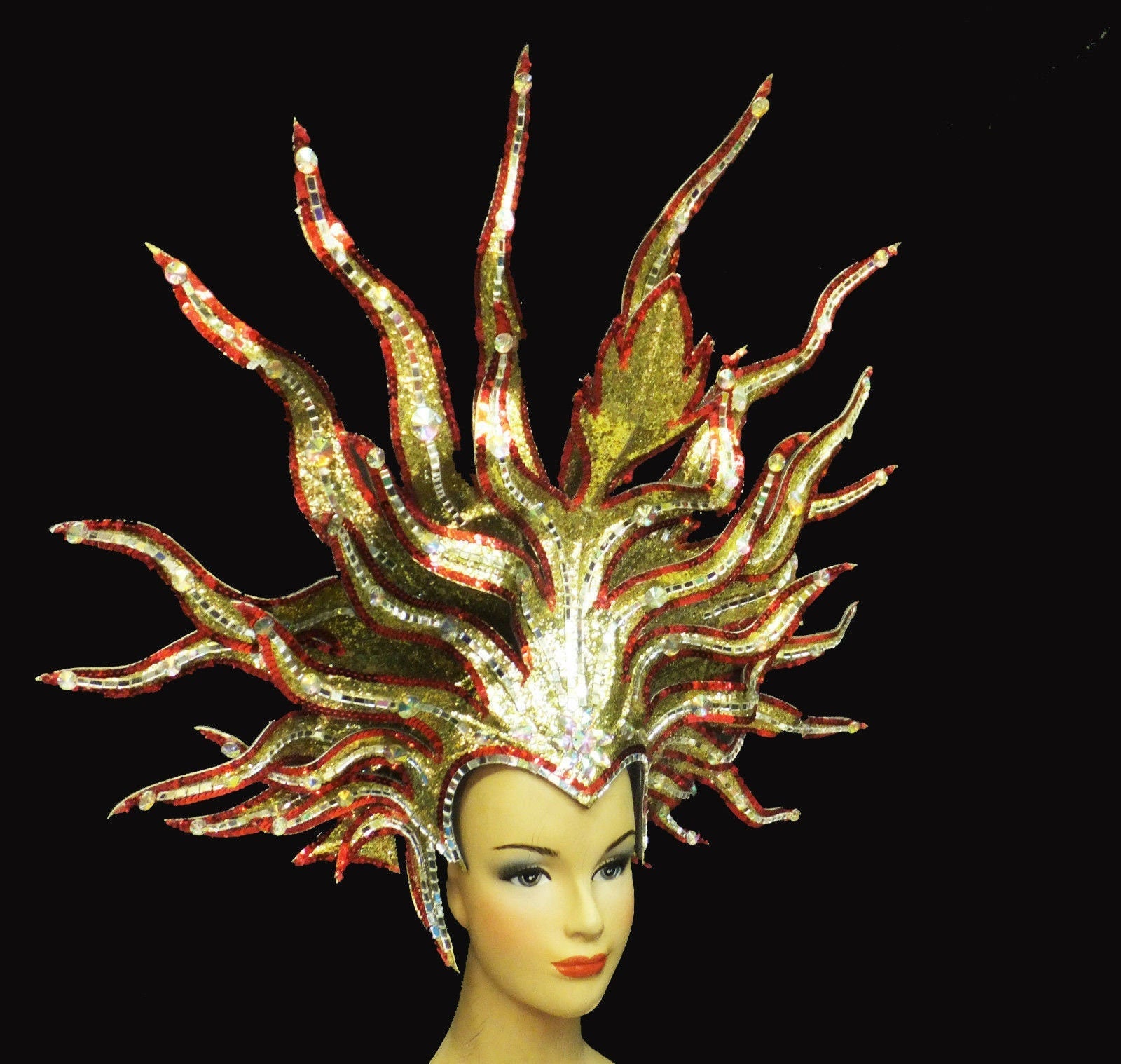 Evita Fire1 Sun Dance Vegas Cabaret Burlesque Showgirl Drag Queen Headdress