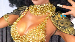 Da NeeNa M977 Man & Woman Warrior Loop Chain Roman Bra Necklace Bottom Bikini Costume XS-XL