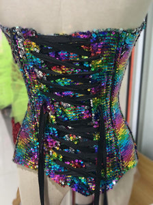 Da NeeNa RBCCM1156 Vegas Organza  Rainbow Gay Pride Ruffle Corset Skirt XS-XL