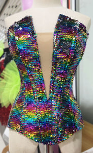 Da NeeNa RBCCM1156 Vegas Organza  Rainbow Gay Pride Ruffle Corset Skirt XS-XL