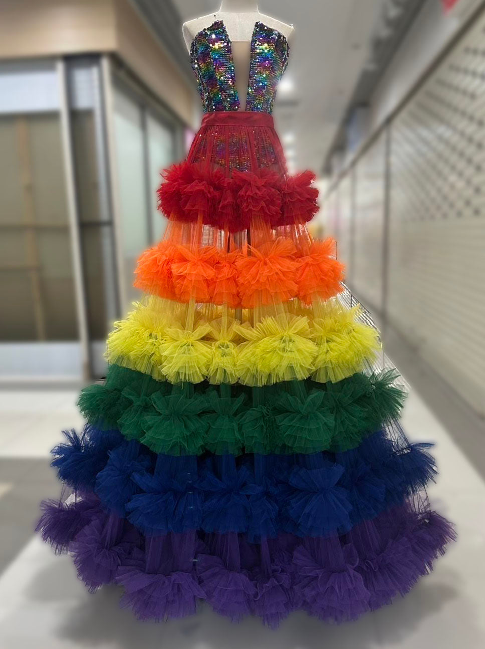 Da NeeNa RBCCM1156 Vegas Organza  Rainbow Gay Pride Ruffle Corset Skirt XS-XL