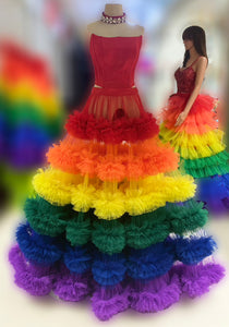 Da NeeNa RBCCM1156 Vegas Organza  Rainbow Gay Pride Ruffle Corset Skirt XS-XL