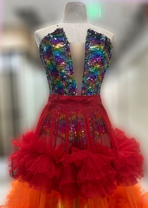 Da NeeNa RBCCM1156 Vegas Organza  Rainbow Gay Pride Ruffle Corset Skirt XS-XL
