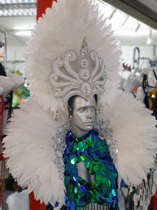 Da NeeNa C727F Glitter White Feather Crystal Dance Shoulder Headdress Backpack