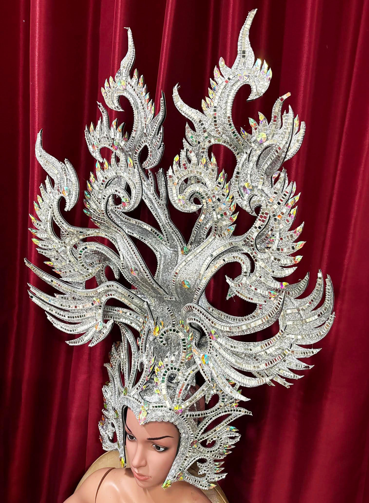 Da NeeNa H136 Vegas Showgirl Pageant Asian Crystal Swan Crystal Headdress