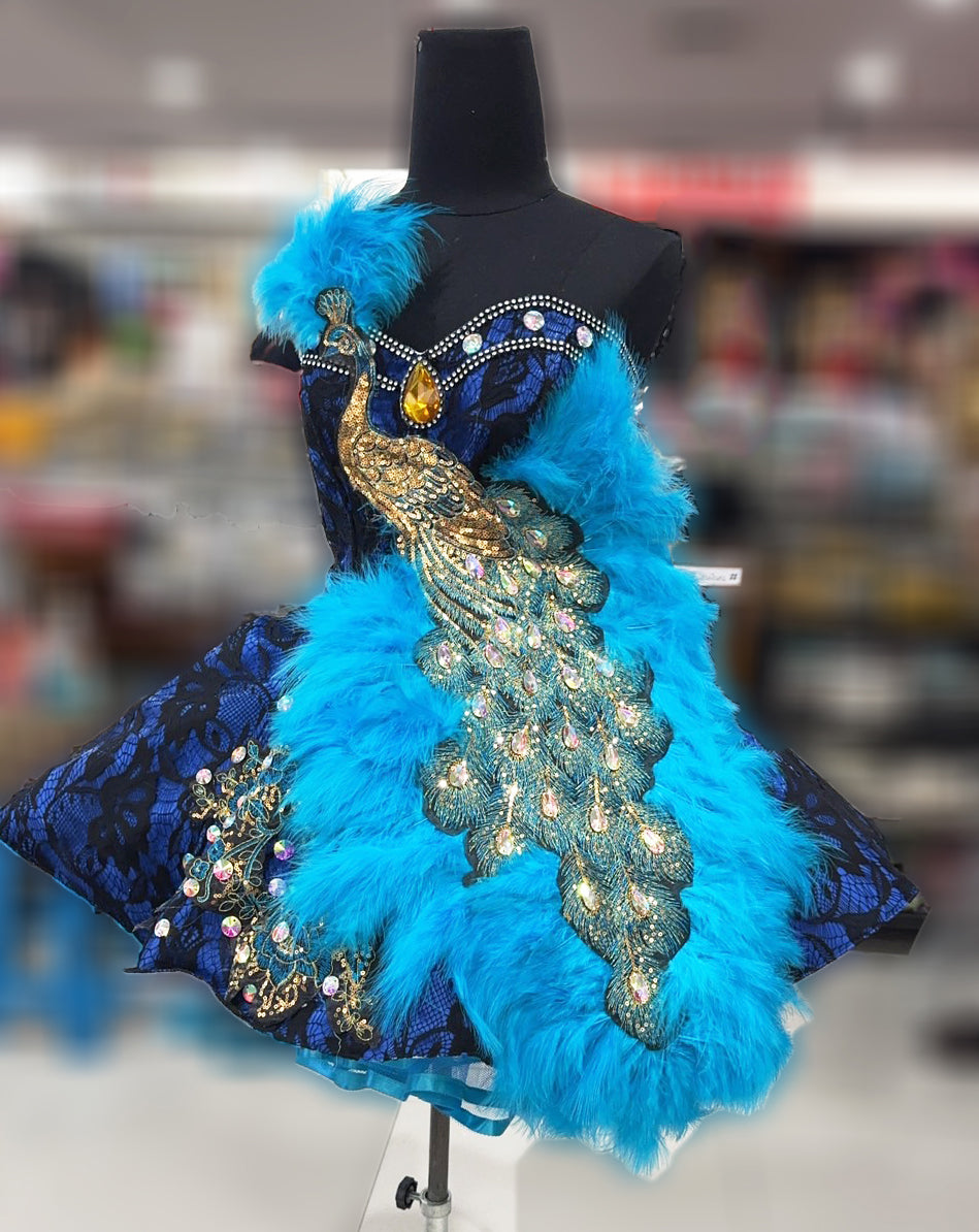 Da NeeNa M077 Showgirl Vegas Pageant Burlesque Feather Peacock Dance Dress XS-XL