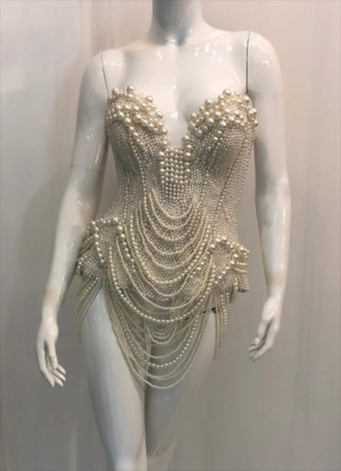 Daneena t030er gaga christina showgirl burlesque pearl corset dress  xs-xl