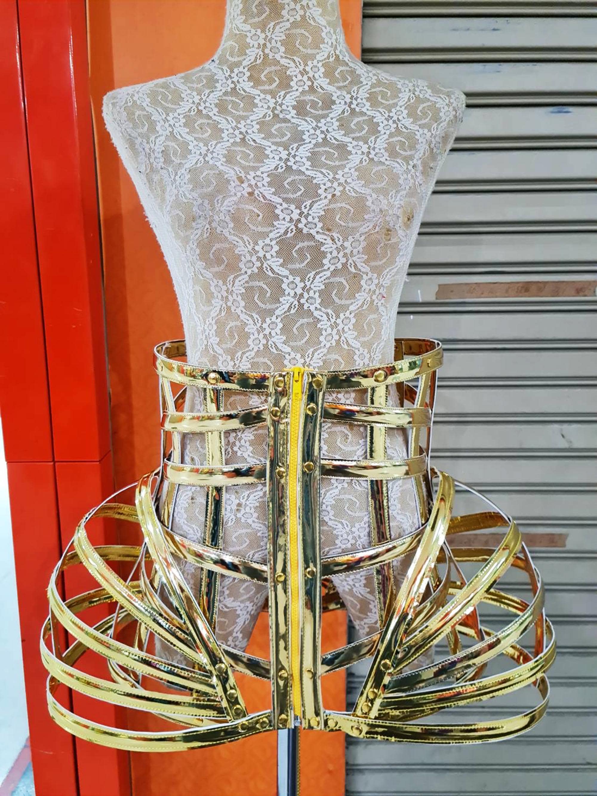 Daneena t029e tribute copy cone bra pointy cage leather madonna costume xs-xl