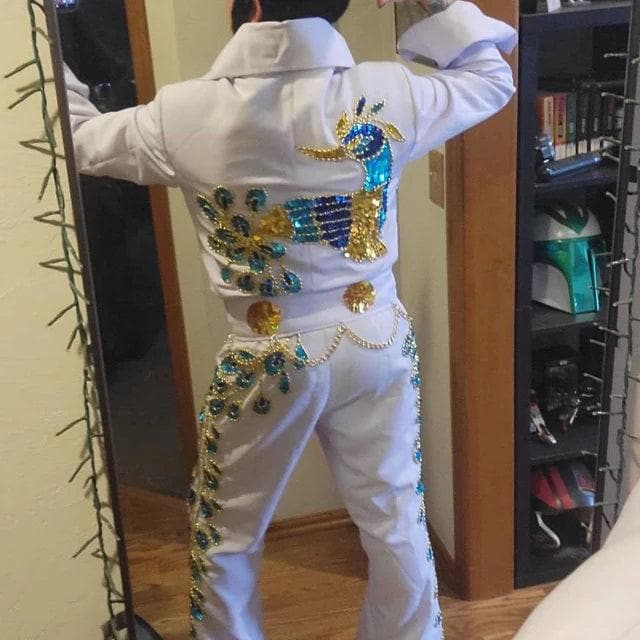 Da neena tailor made the king peacock belt jumpsuit cape costume