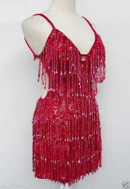 Da neena m004 hot sexy salsa dance tiered beaded fringe dress xs-xl
