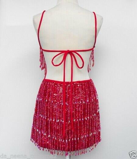 Da neena m004 hot sexy salsa dance tiered beaded fringe dress xs-xl