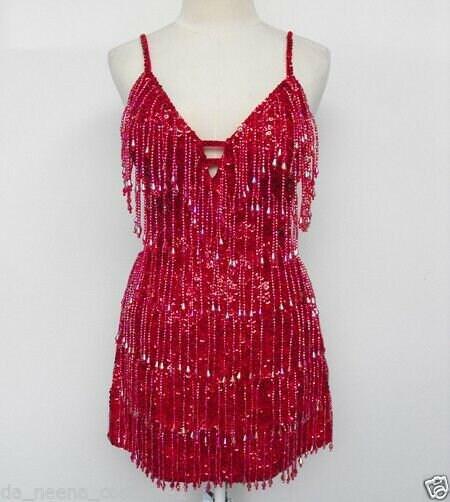 Da neena m004 hot sexy salsa dance tiered beaded fringe dress xs-xl