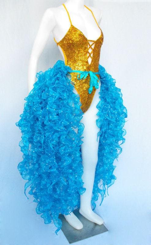 Da neena s001w burlesque organza dot star ruffle showgirl skirt tail bustle