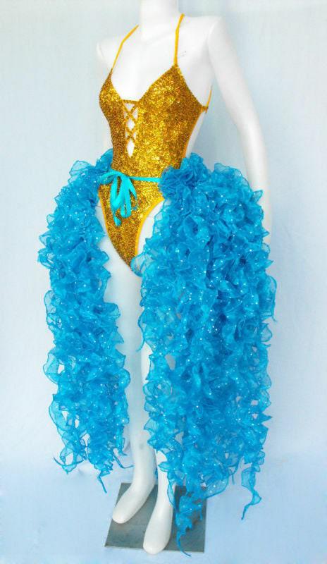 Da neena s001w burlesque organza dot star ruffle showgirl skirt tail bustle