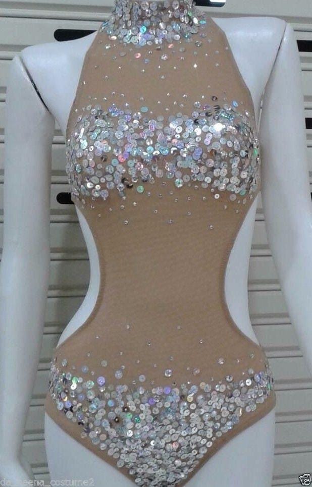 Daneena m561 cute crystal cher vegas burlesque bugle leotard bodysuit xs-xl