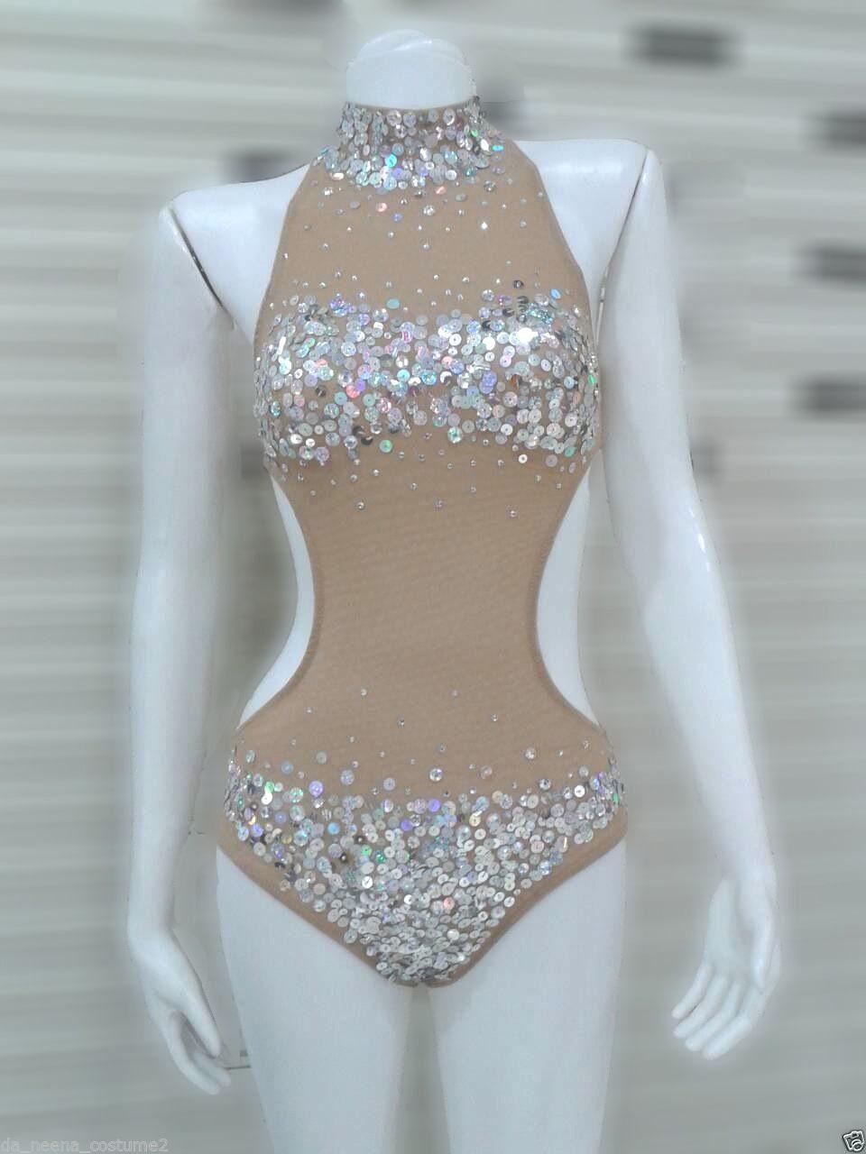 Daneena m561 cute crystal cher vegas burlesque bugle leotard bodysuit xs-xl