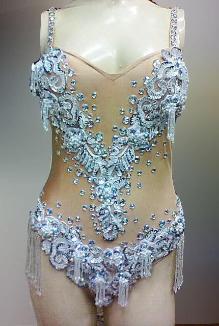 Da neena l024 christina lace crystal sequin nude leotard bodysuit xs-xl