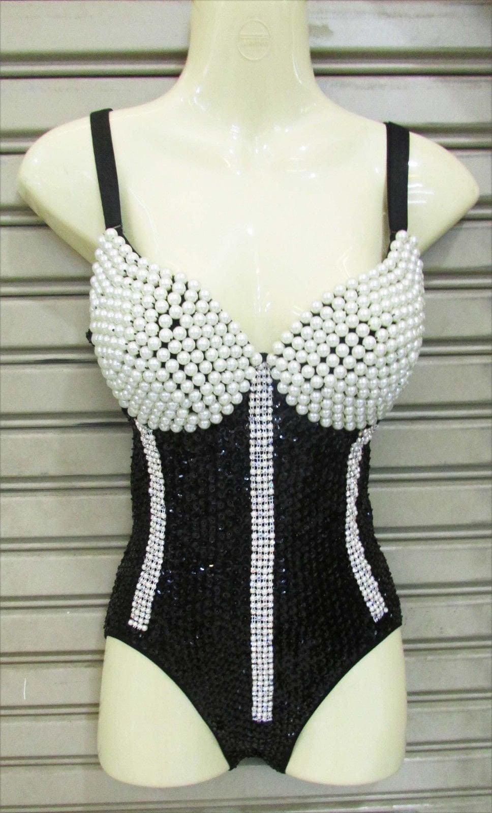 Da neena l041 black pearl queen crystal burlesque leotard bodysuit xs-xl